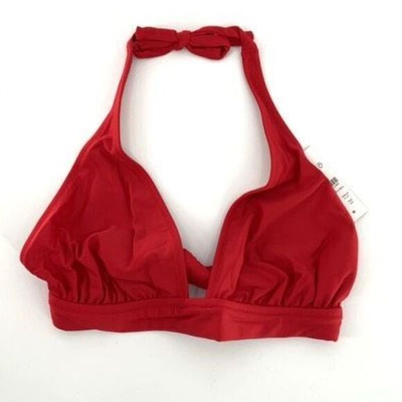 J. Crew Venetian Red DD Halter Tie Back Bikini Top Mesh Swimsuit Medium NWT - Picture 1 of 3